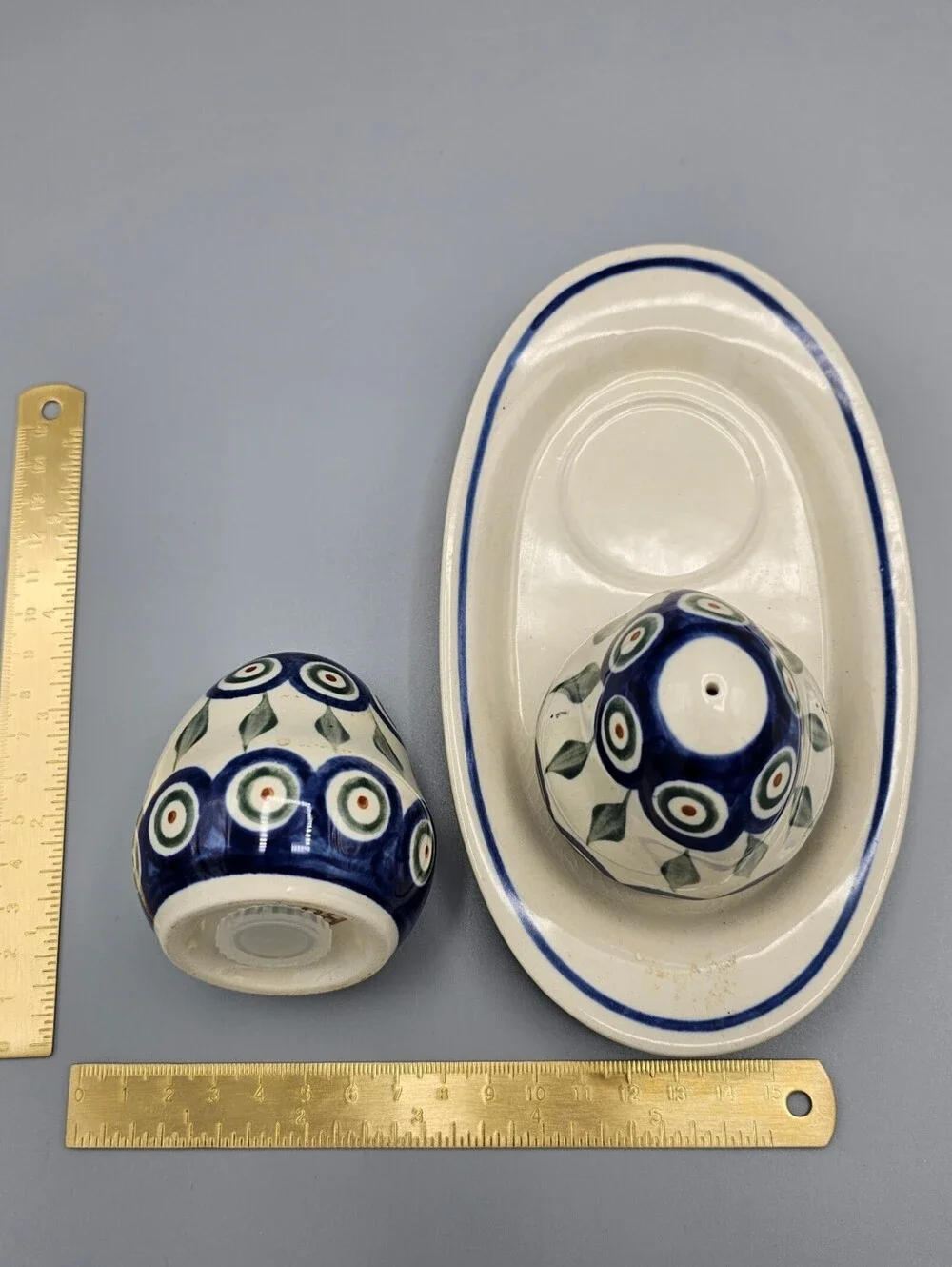 Hand-Painted Ceramic Salt and Pepper Shakers with Matching Tray